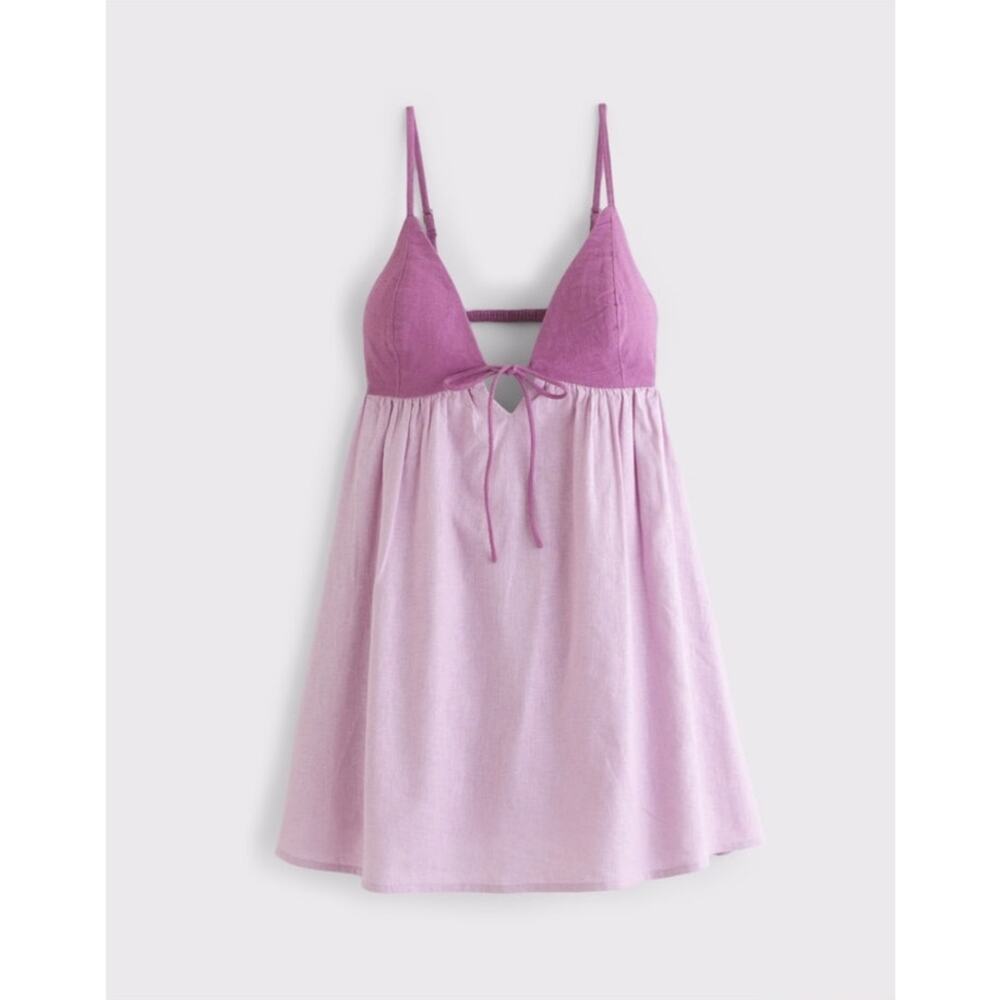Abercrombie & Fitch - Bra-Free Tie-Front Linen-Blend Skort - Mauve, L (NWT)